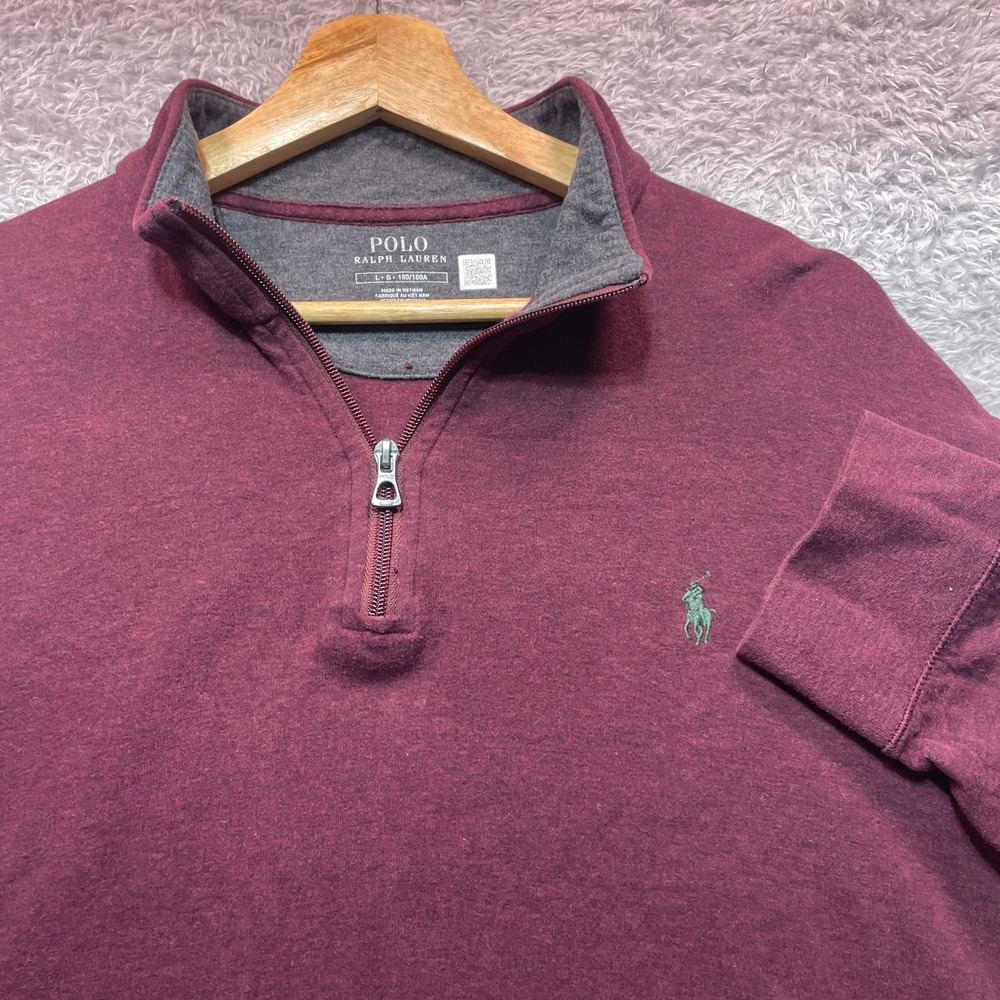 Polo Ralph Lauren Mens Large Burgundy Heather Quarter Zip Pullover Sweatshirt